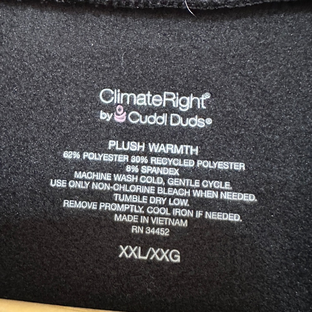 Cuddl Duds ClimateRight Plush Warm Mock Neck Base Layer Top‎ XXL Thumb Holes - Picture 6 of 11